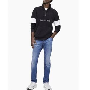 Calvin Klein Jeans Black White Fleece Quarter  Zip Pullover Sweatshirt Men’s M